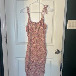 Floral Pink Midi Sleeveless Dress